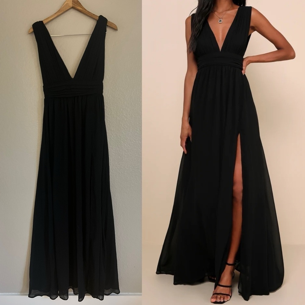 Lulus Heavenly Hues Black Chiffon Maxi Dress